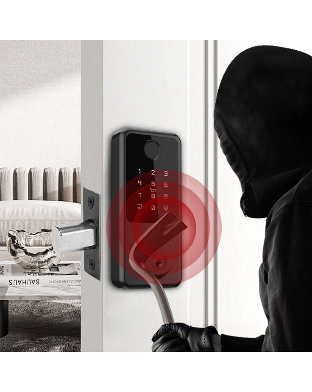 Black smart fingerprint electronic door lock