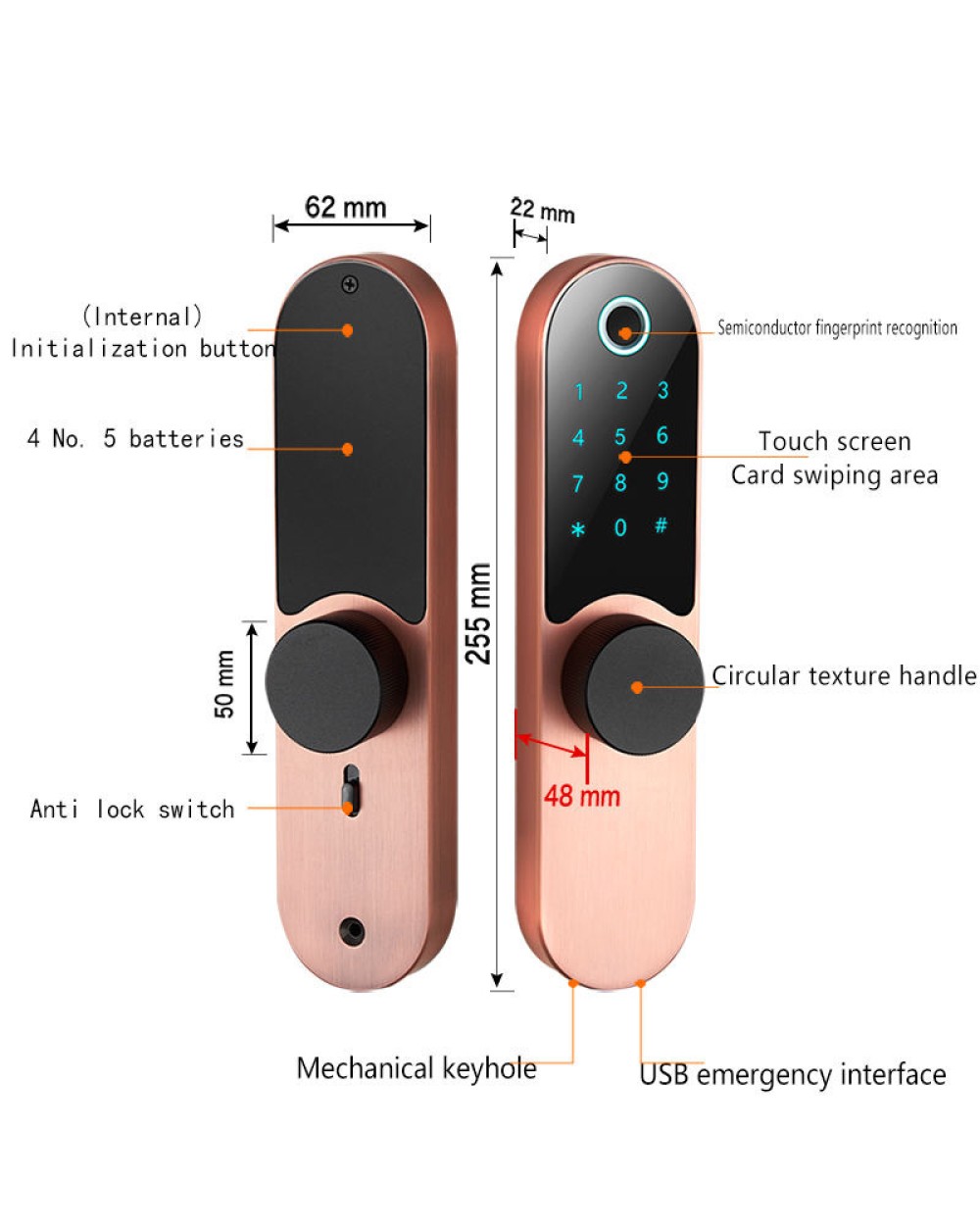 Round handle password electronic door lock