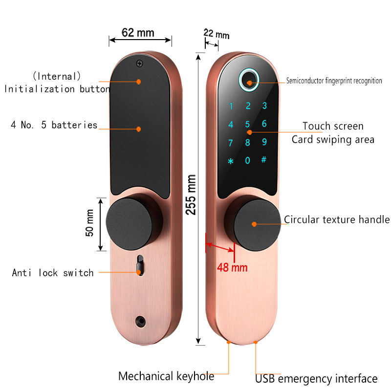 Round handle password electronic door lock