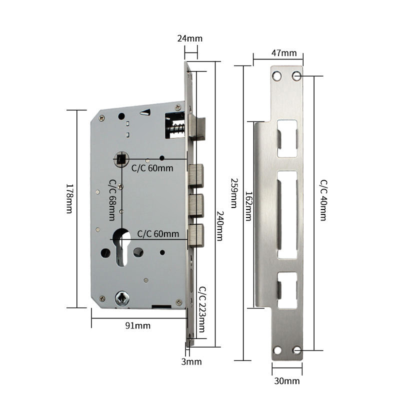 Silver high-security modern mechanical door lock