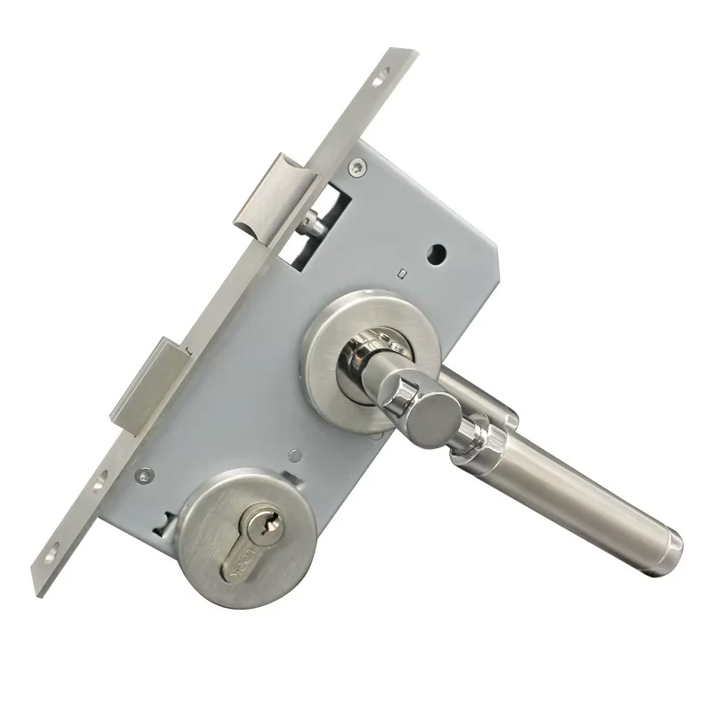 Satin-polished modern mechanical door lock