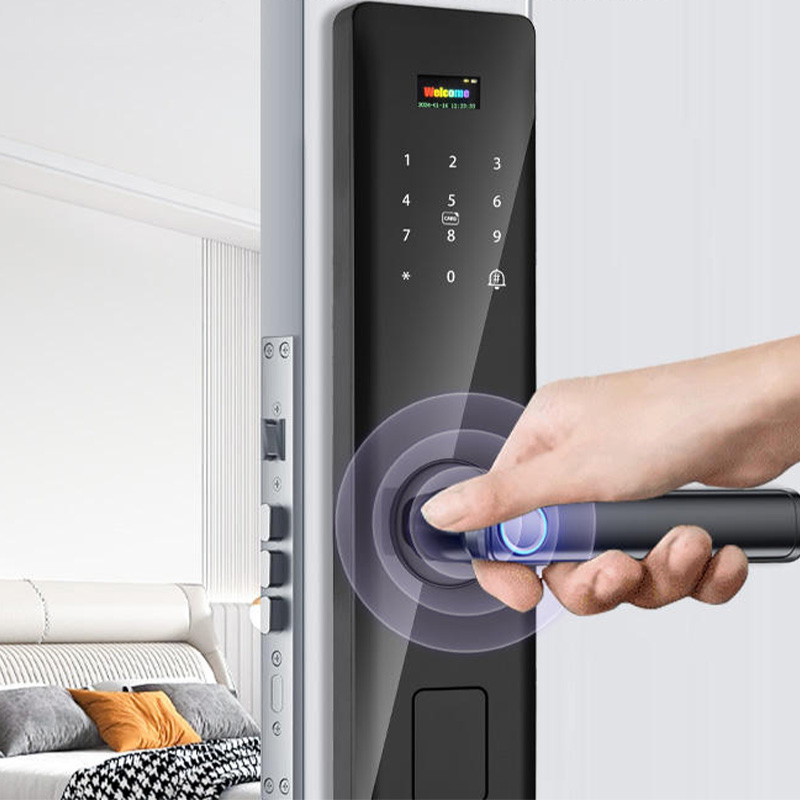 Black digital mobile phone unlocking smart door lock