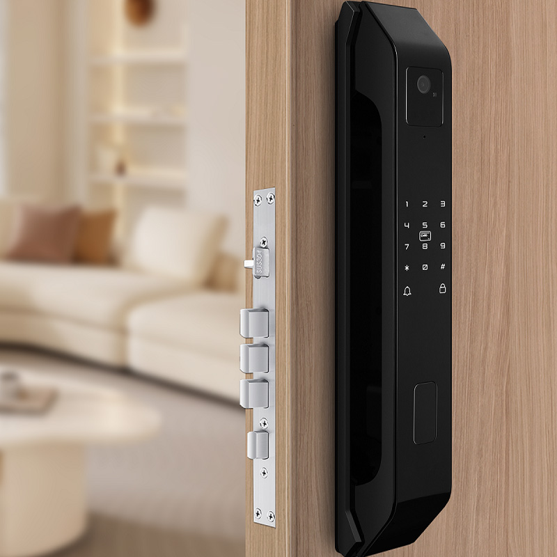Matte black facial recognition smart door lock