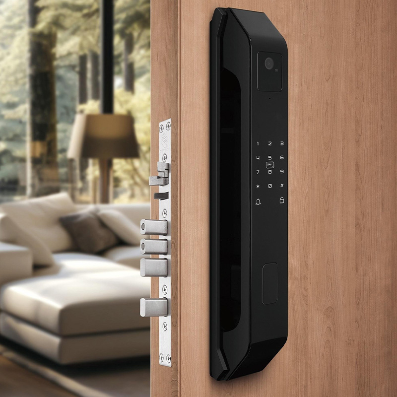 Matte black facial recognition smart door lock