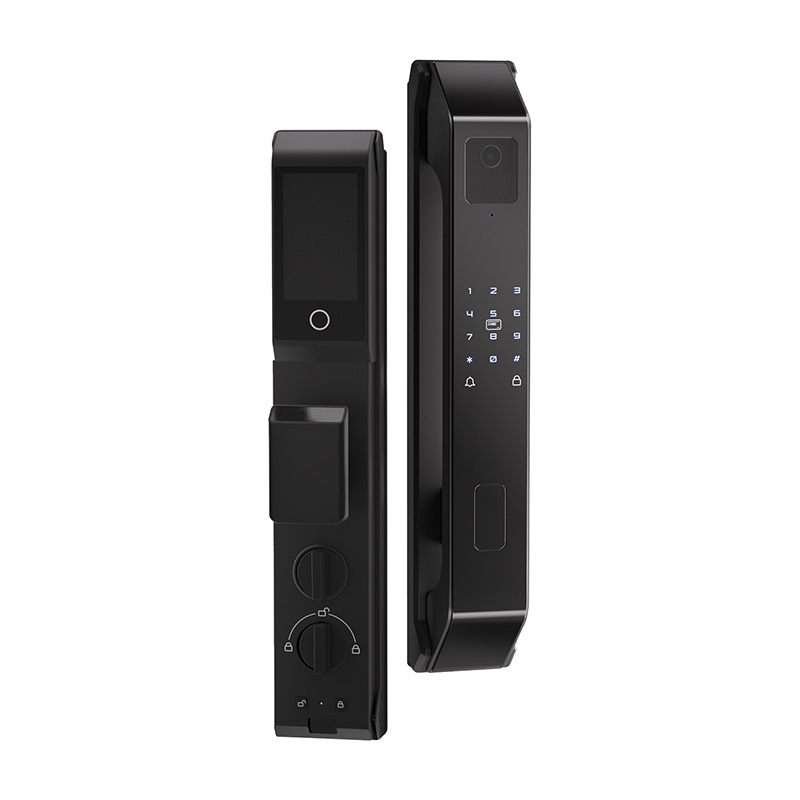 Matte black facial recognition smart door lock