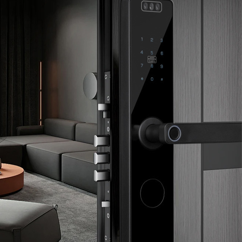 Black wireless facial recognition smart door lock